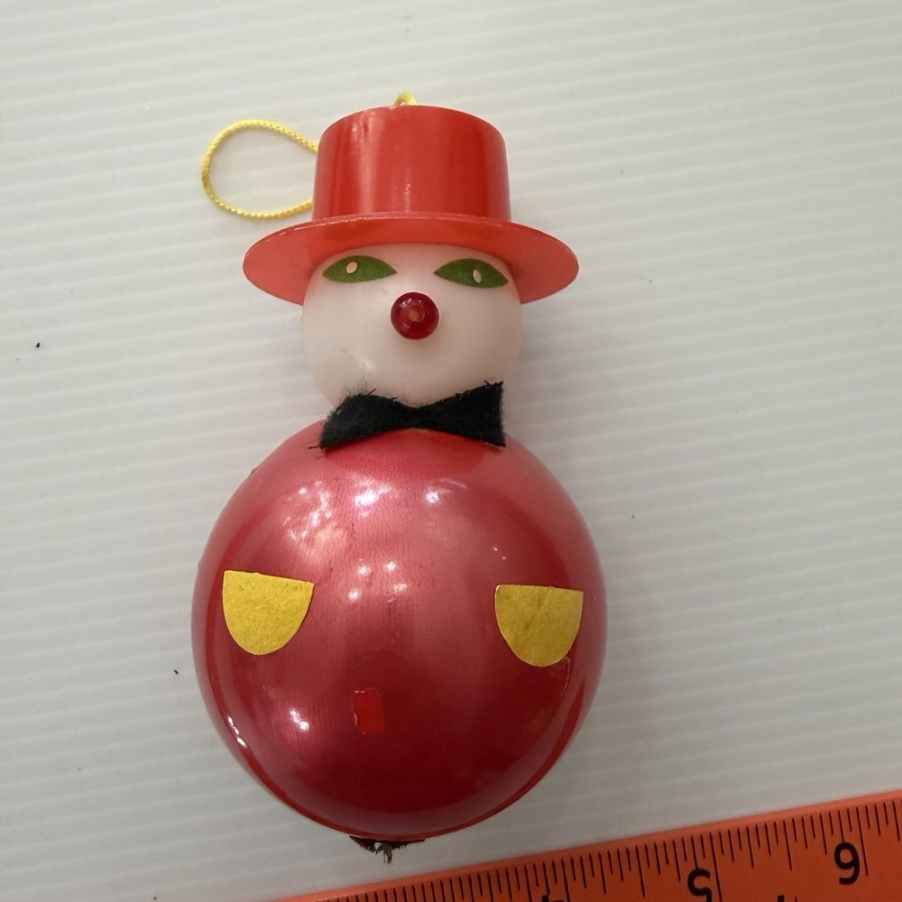Vintage Mid-Century Plastic Clown Christmas Ornament Top Hat Retro Holiday Decor